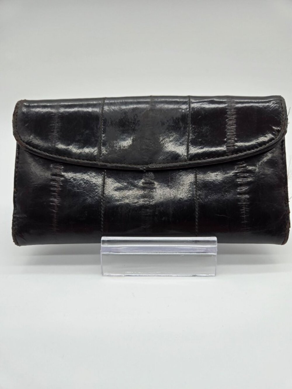 Genuine Black Eelskin Envelope Wallet Vintage Leather Checkbook Clutch